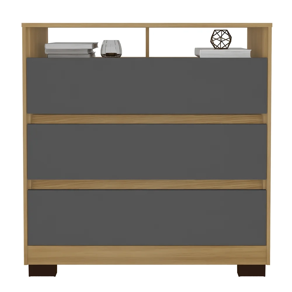 Cômoda para Quarto 3 Gavetas 90cm Califórnia Carvalho/Grafite - Incorplac