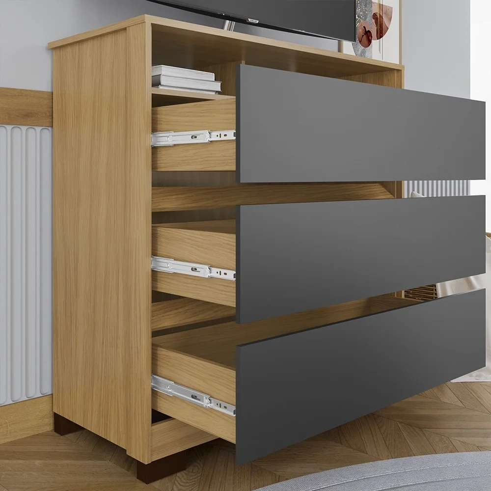 Cômoda para Quarto 3 Gavetas 90cm Califórnia Carvalho/Grafite - Incorplac