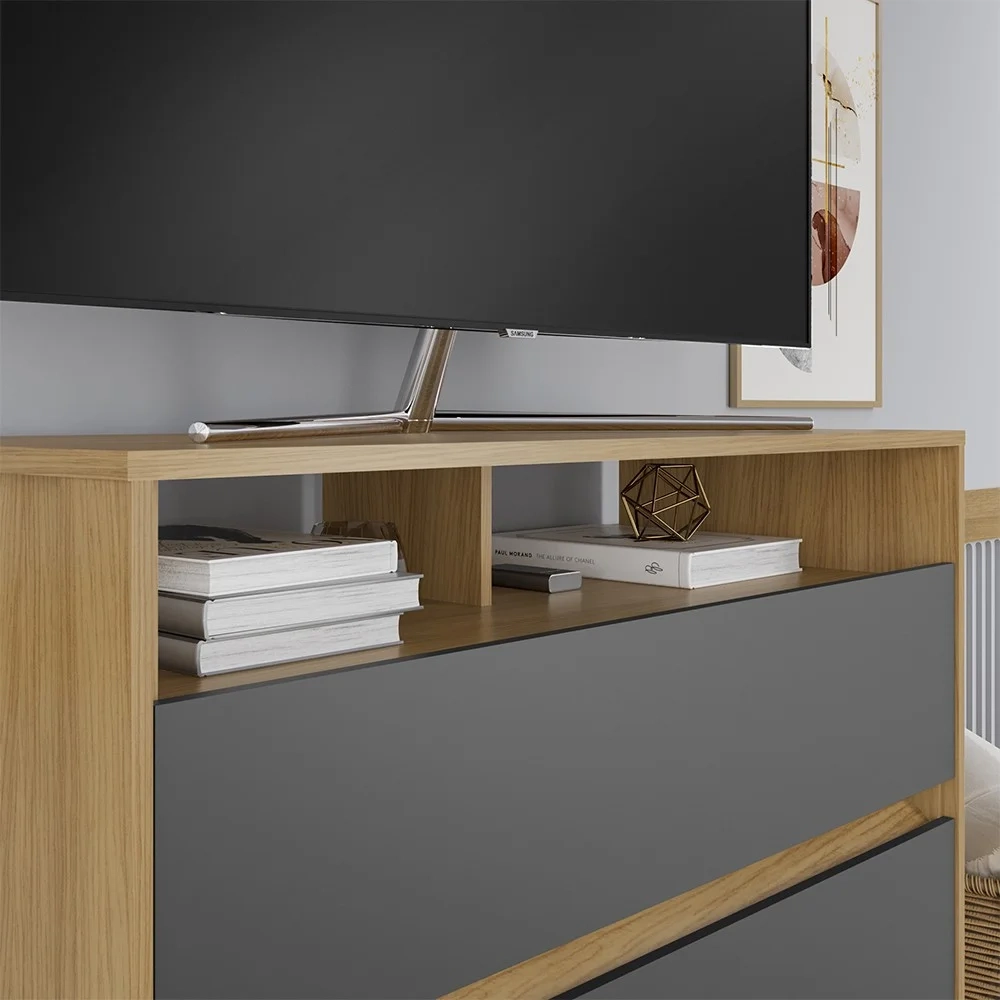 Cômoda para Quarto 3 Gavetas 90cm Califórnia Carvalho/Grafite - Incorplac