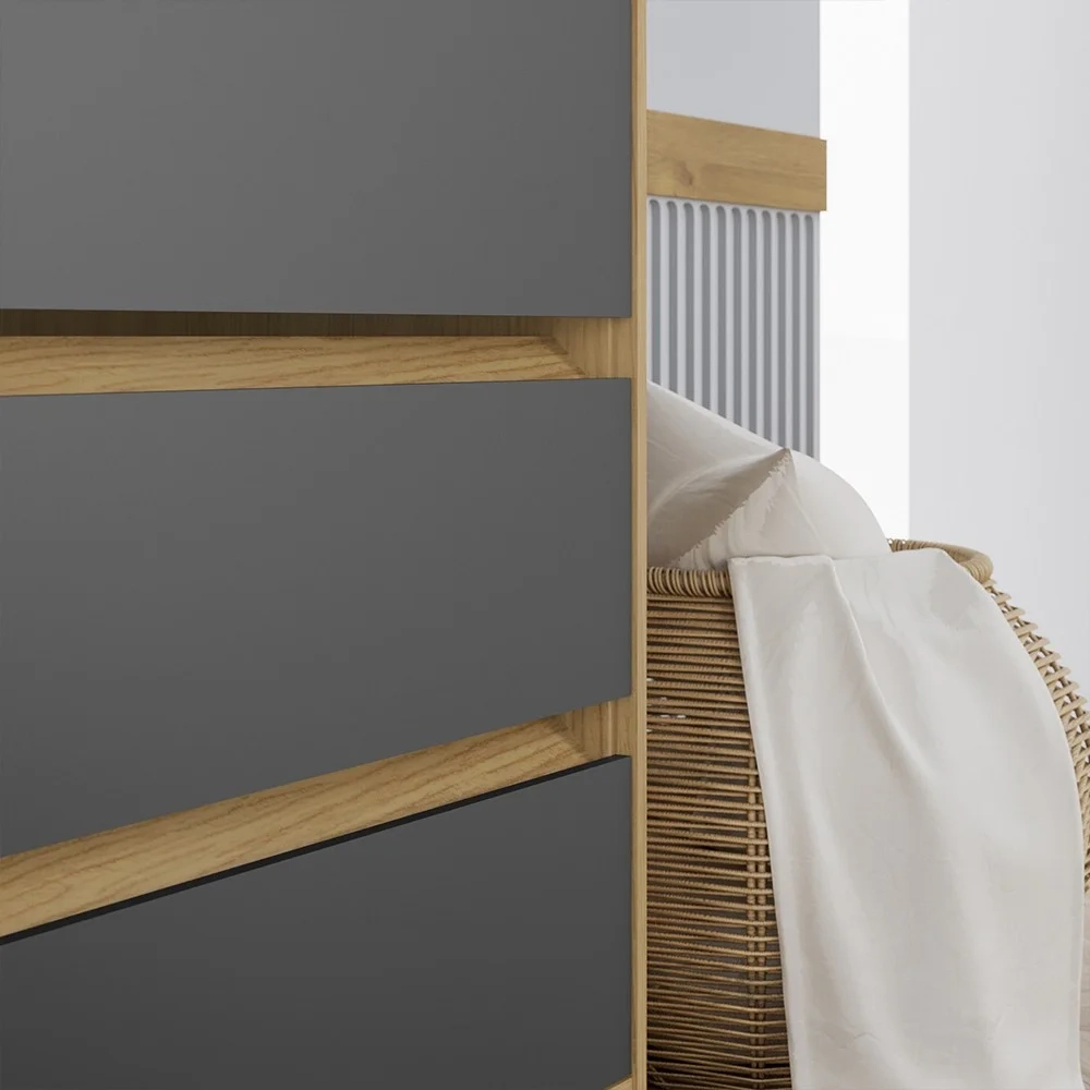 Cômoda para Quarto 3 Gavetas 90cm Califórnia Carvalho/Grafite - Incorplac