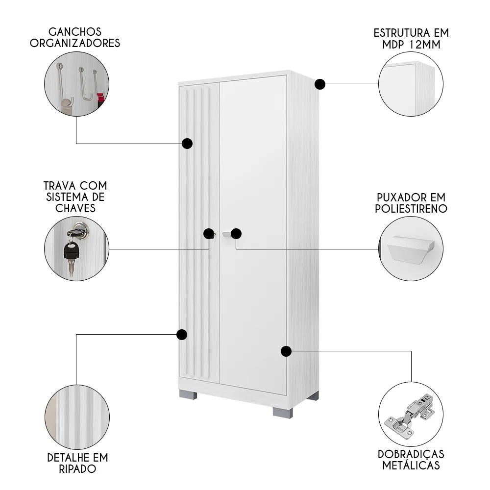 Armário Multiuso Organizador Lavanderia Versus Carvalho Branco/Branco - Incorplac