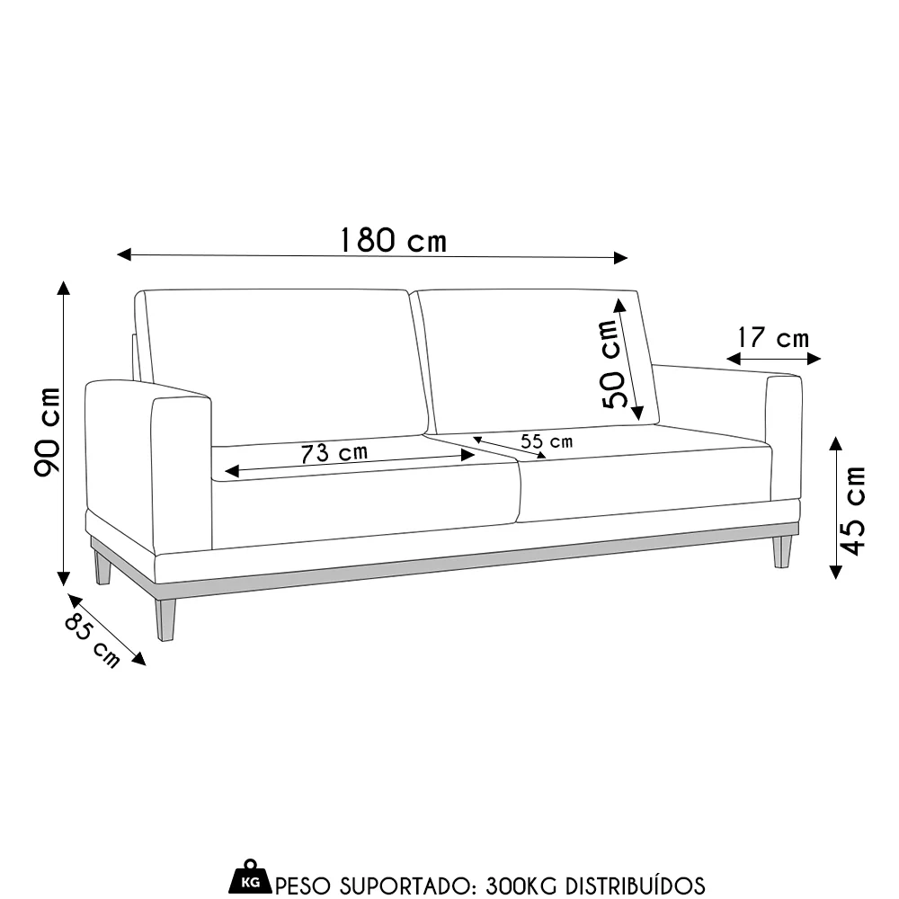 Sofá 3 Lugares 180cm Living Sala de Estar Kayrós D05 Sintético Whisky - Mpozenato