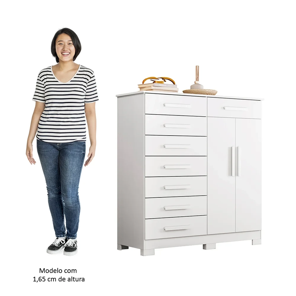 Cômoda Sapateira 8 Gavetas 2 Portas 125cm Verona Branco - Albatroz