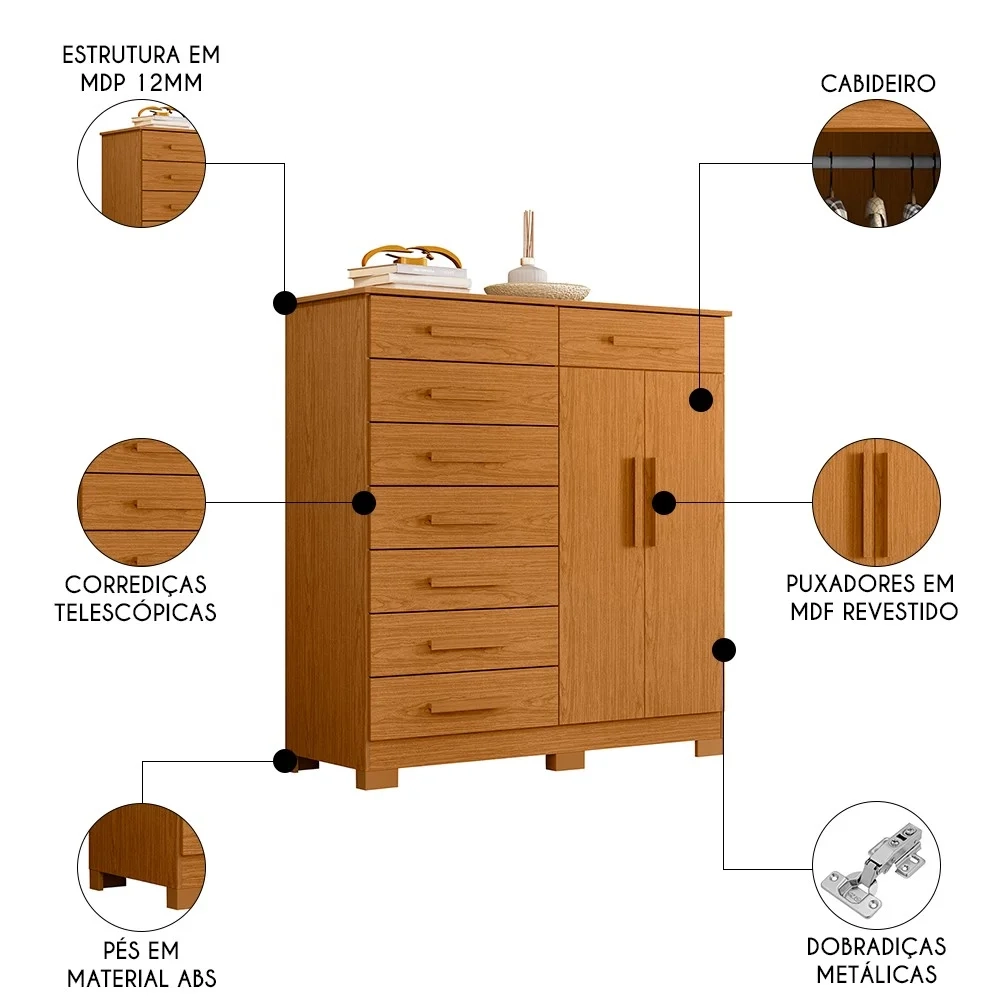 Cômoda Sapateira 8 Gavetas 2 Portas 125cm Verona Cinamomo - Albatroz