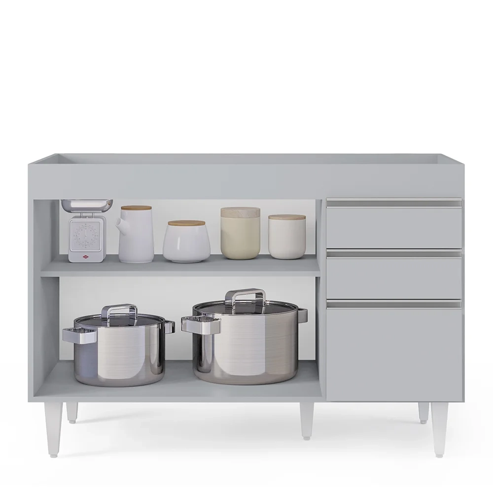 Balcão de Cozinha Para Pia 120cm 3 Portas Sem Tampo Michigan Cinza Claro - Lumil