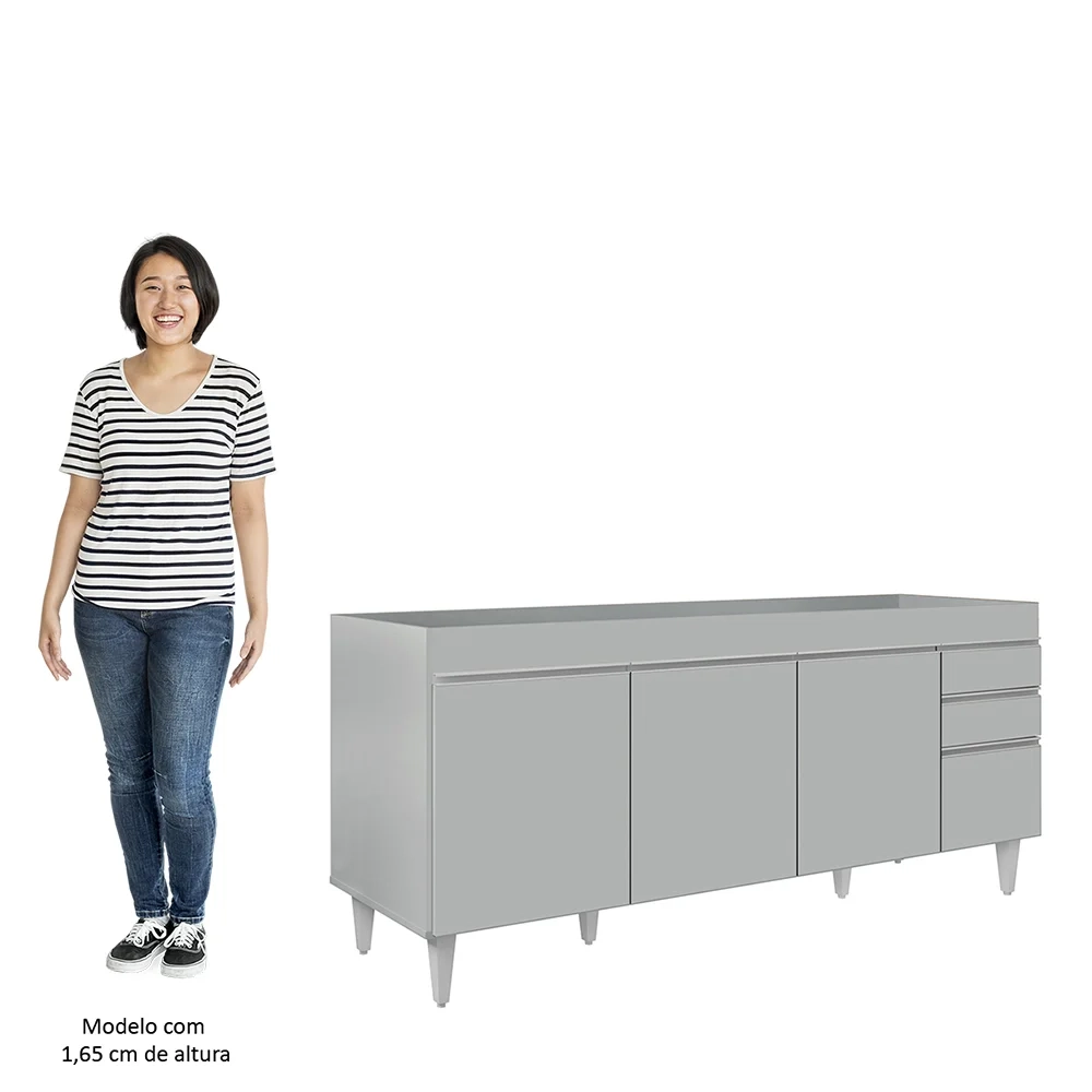 Balcão de Cozinha Para Pia 180cm 4 Portas Sem Tampo Dallas Cinza Claro - Lumil