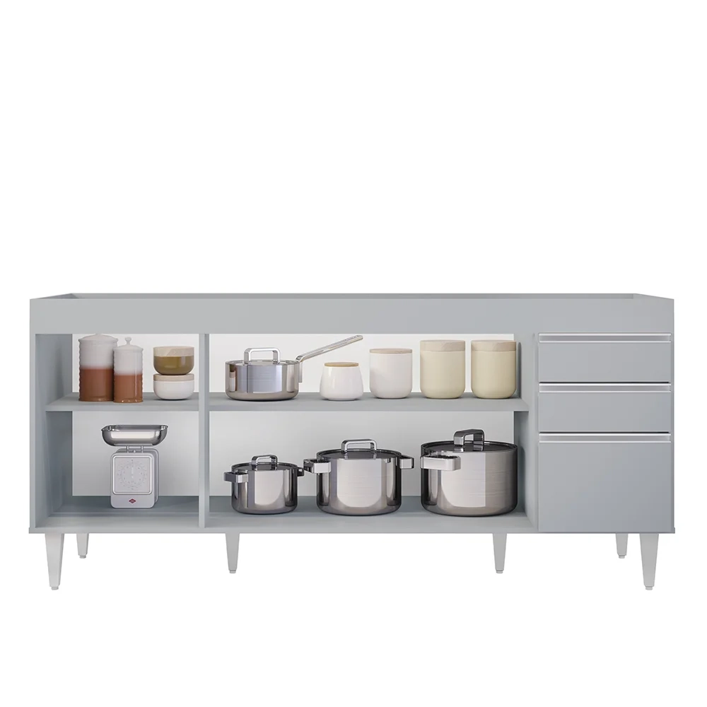 Balcão de Cozinha Para Pia 180cm 4 Portas Sem Tampo Dallas Cinza Claro - Lumil