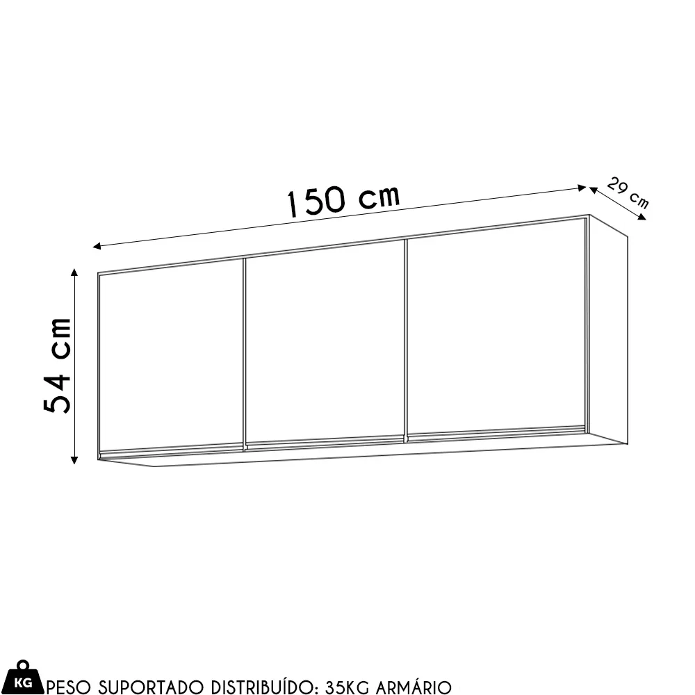 Armário de Cozinha Aéreo 150cm 3 Portas Argélia Cinza Claro - Lumil
