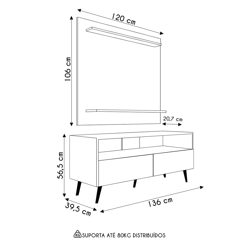 Painel para TV 50 Pol Senna e Rack Bancada 136cm Versa Z34 Branco - Mpozenato