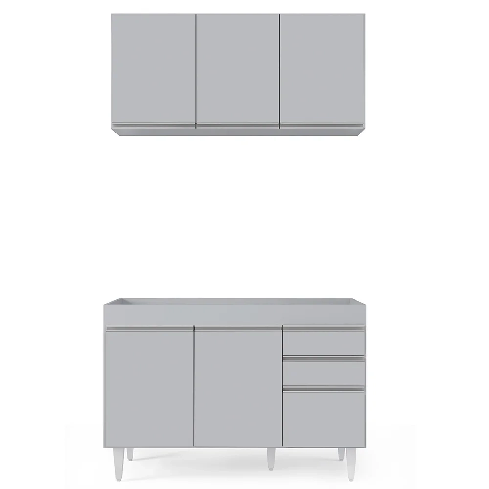 Armário de Cozinha Aéreo Virgínia e Balcão Para Pia 120cm Michigan Cinza Claro - Lumil