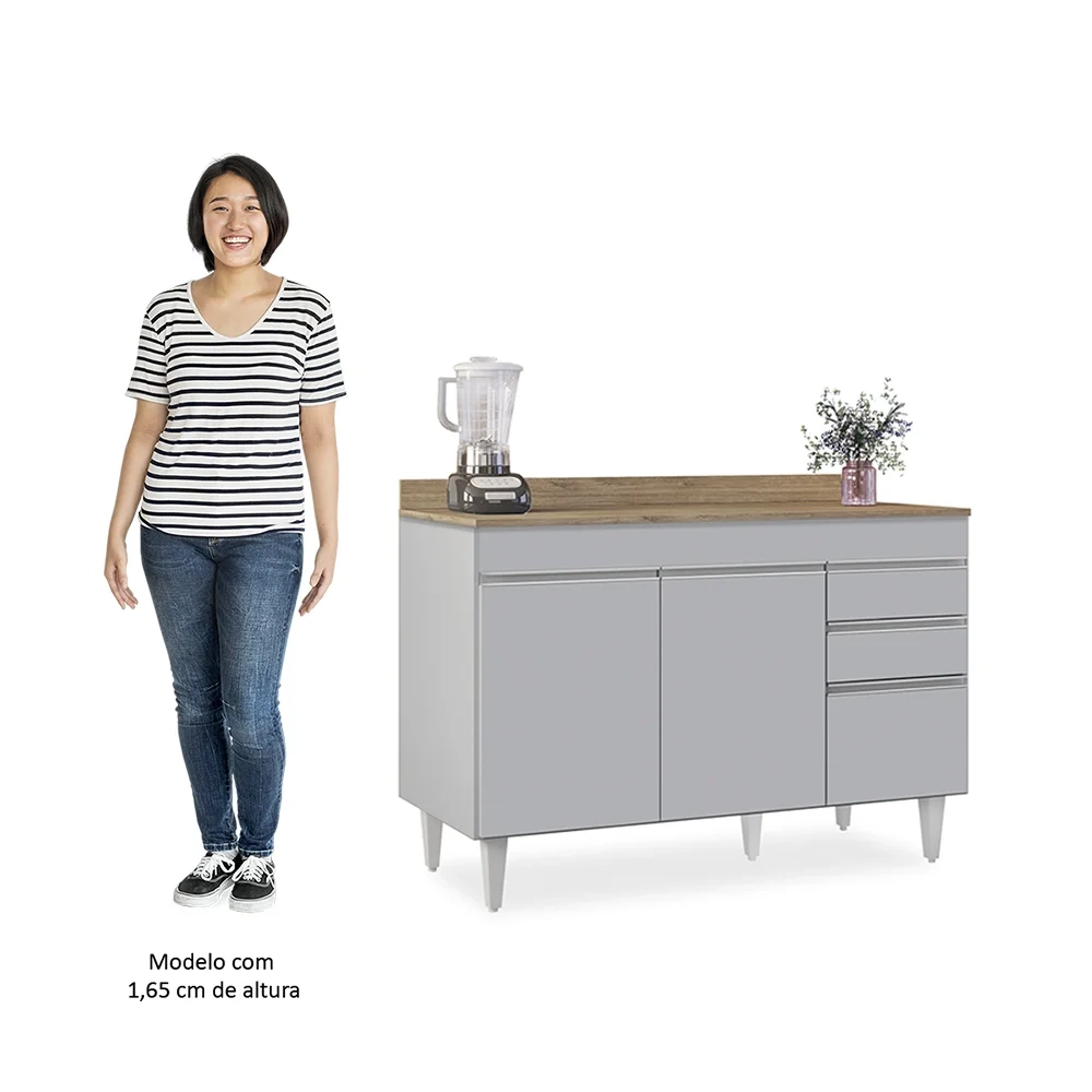 Balcão de Cozinha Para Pia 120cm com Tampo Michigan Cinza Claro/Castanho - Lumil