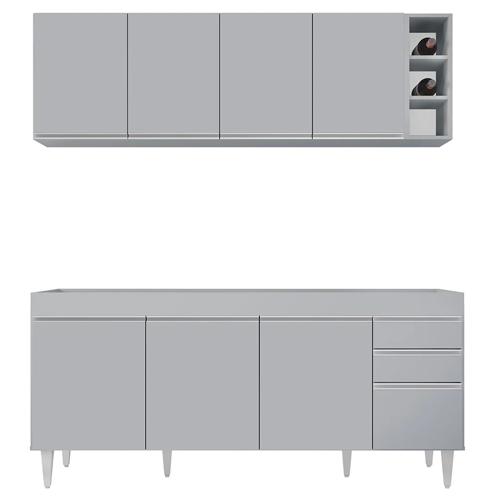 Armário Aéreo Nevada e Balcão para Pia 180cm Dallas Cinza Claro - Lumil