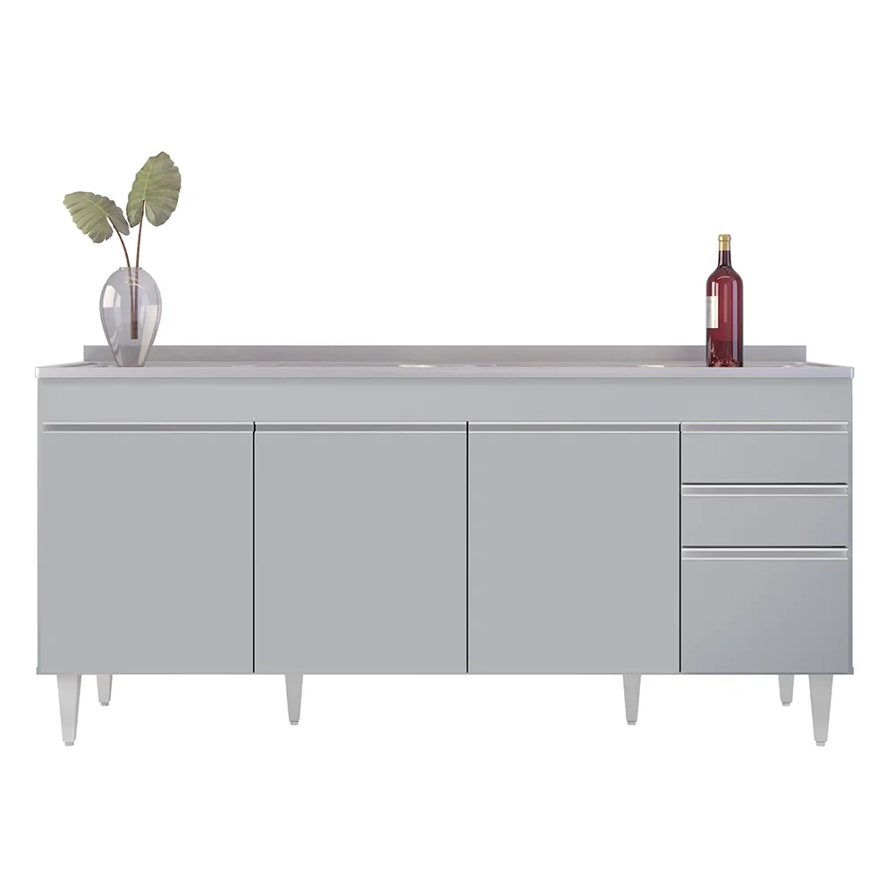 Balcão de Cozinha Com Pia Inox 180cm 4 Portas Dallas Cinza Claro - Lumil