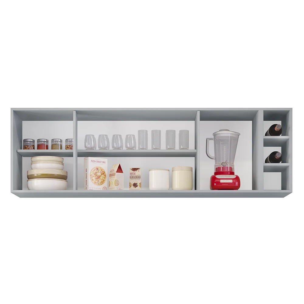 Armário de Cozinha Aéreo Nevada com Nicho 180cm 4 Portas Cinza Claro - Lumil