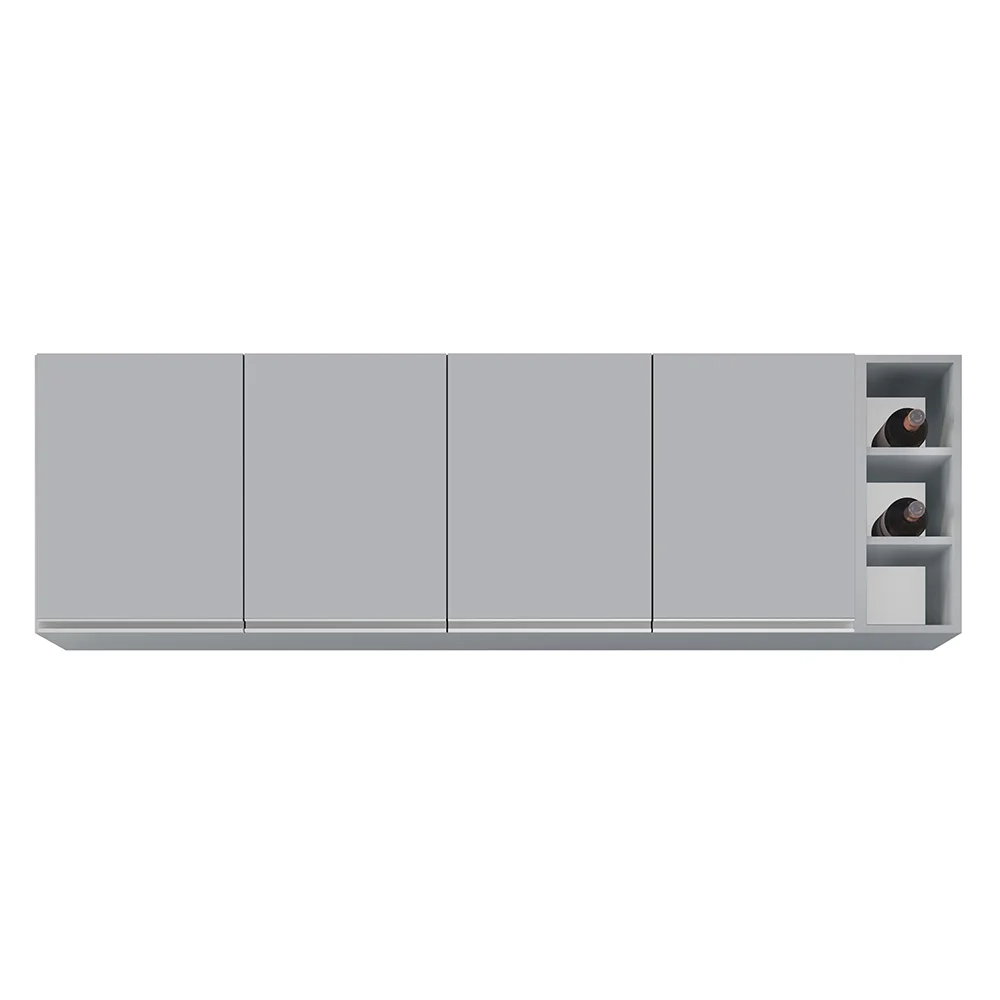 Armário de Cozinha Aéreo Nevada com Nicho 180cm 4 Portas Cinza Claro - Lumil