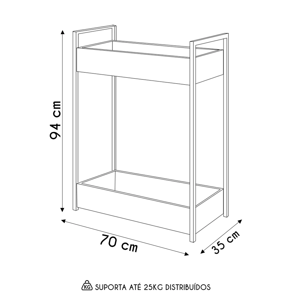 Carrinho Gourmet de Apoio Industrial 2 Prateleiras Sara Z34 Branco/Preto - Mpozenato