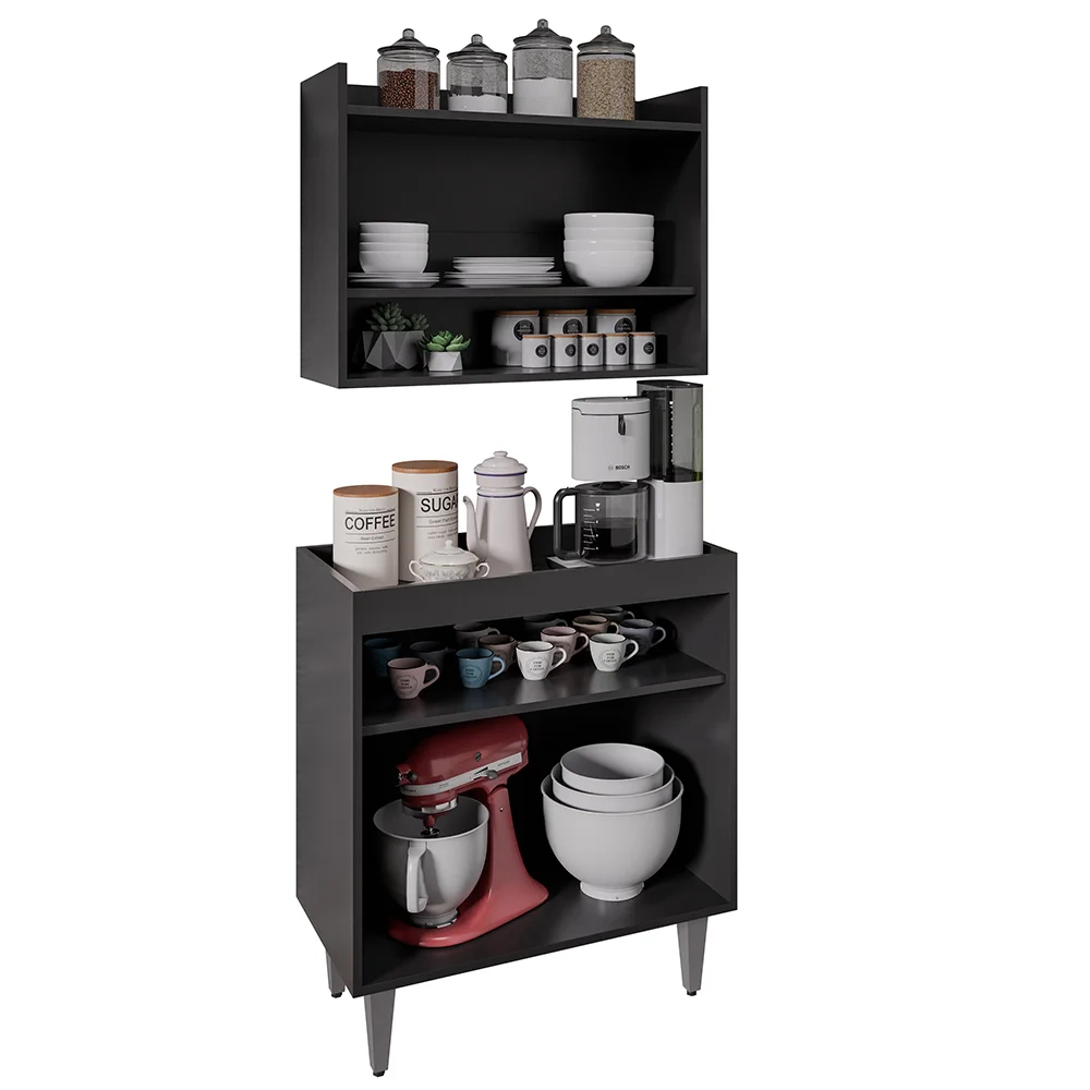 Armário Aéreo Ceci e Balcão Aparador Buffet Lice Z34 Preto - Mpozenato
