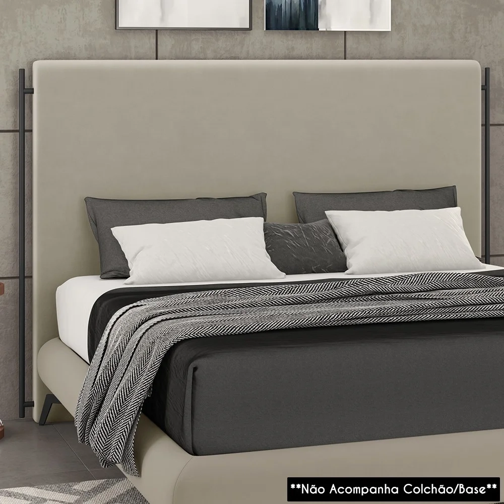 Cabeceira Cama Box Casal 140cm Oscar Z37 Suede Bege - Mpozenato
