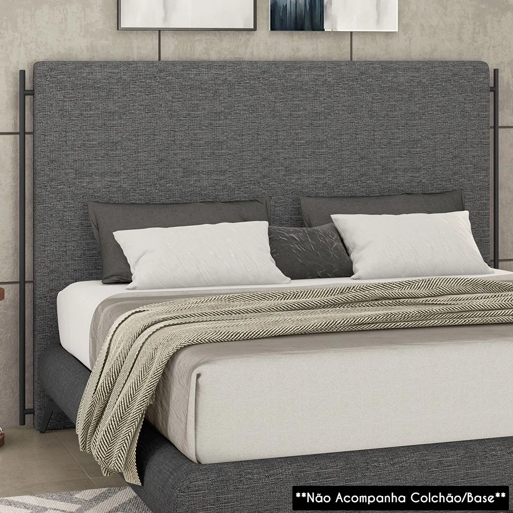 Cabeceira Cama Box Casal 140cm Oscar Z37 Linho Cinza Escuro - Mpozenato