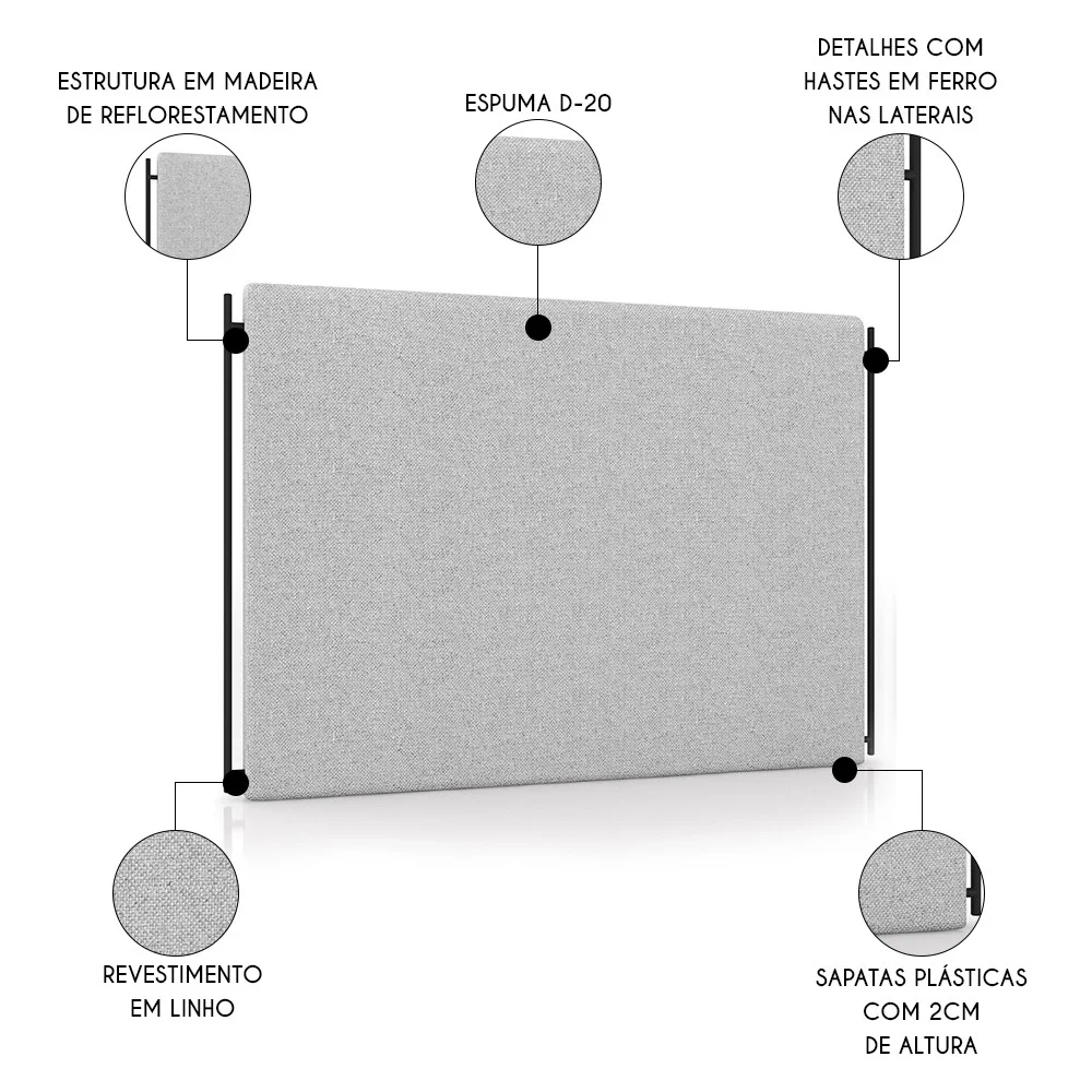 Cabeceira Cama Box Casal King 195cm Oscar Z37 Linho Cinza Claro - Mpozenato