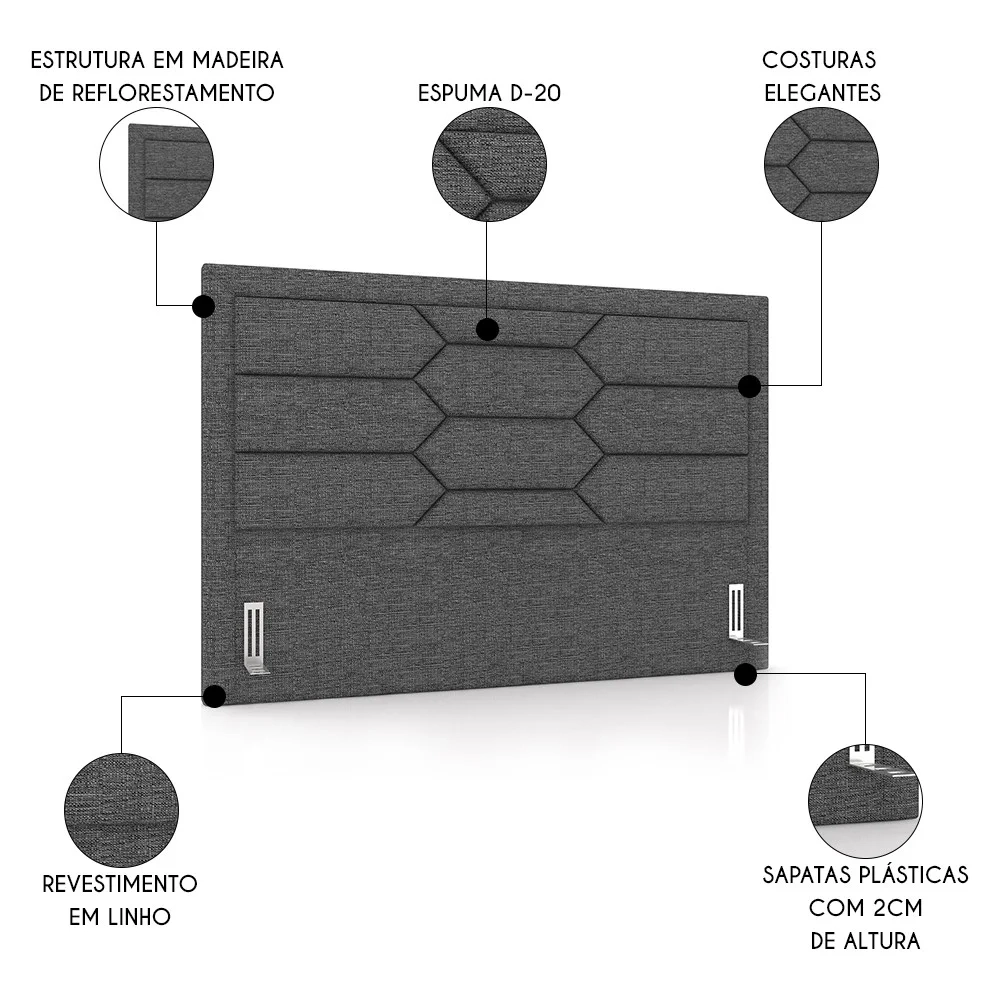 Cabeceira Cama Box Casal Queen 160cm Texas Z37 Linho Cinza Escuro - Mpozenato