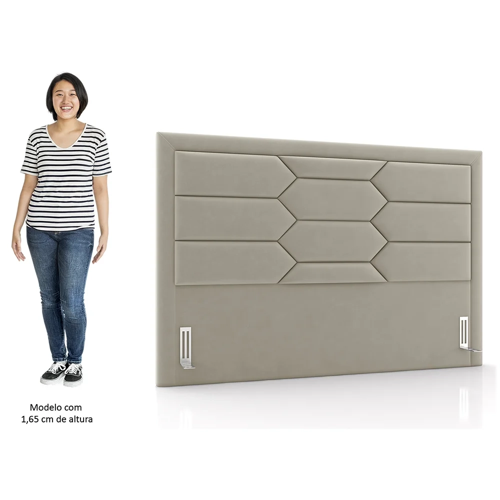 Cabeceira Cama Box Casal Queen 160cm Texas Z37 Veludo Bege - Mpozenato