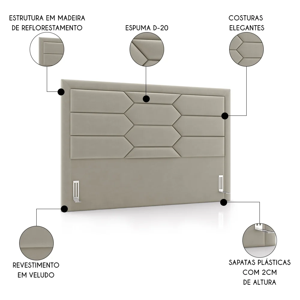 Cabeceira Cama Box Casal Queen 160cm Texas Z37 Veludo Bege - Mpozenato