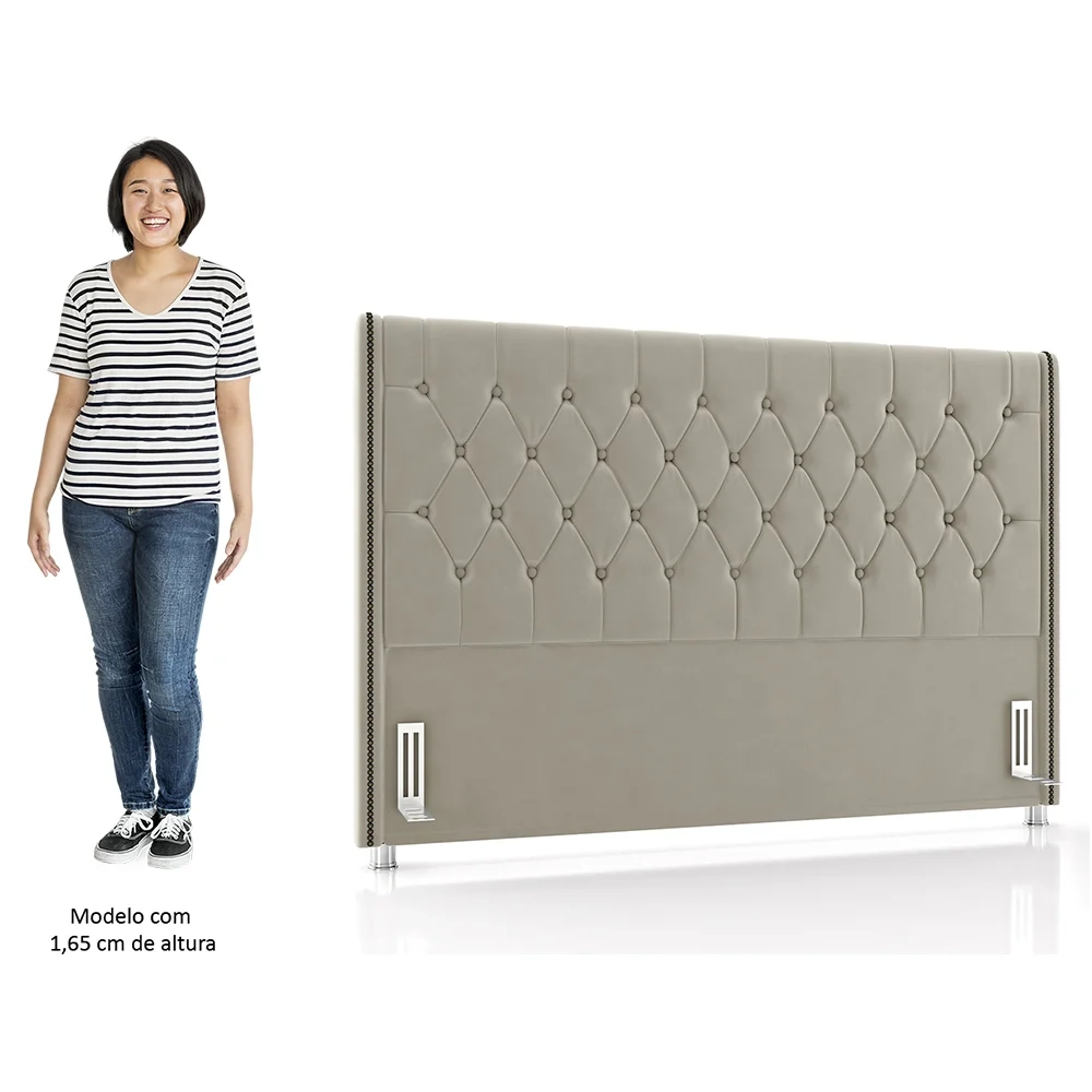 Cabeceira Cama Box Casal 140cm Florenza Z37 Veludo Bege - Mpozenato