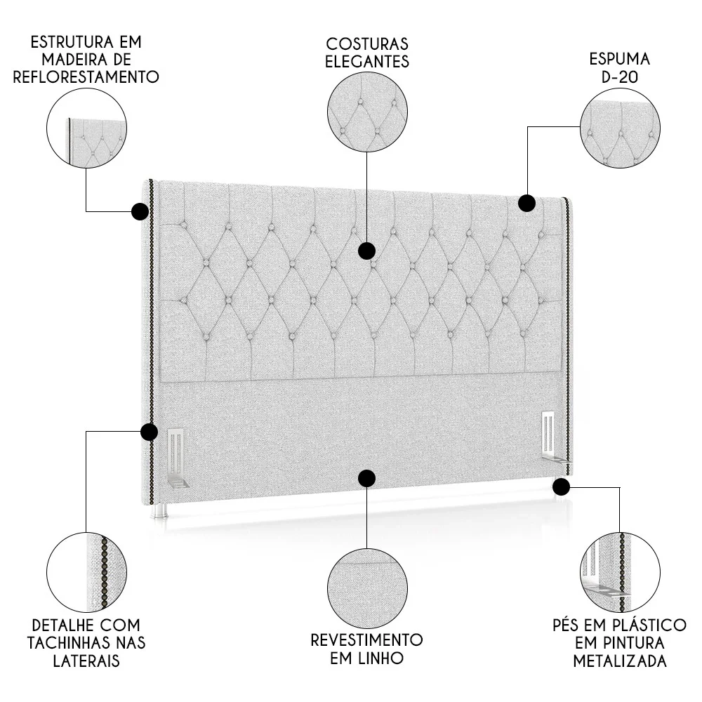 Cabeceira Cama Box Casal Queen 160cm Florenza Z37 Linho Cinza Claro - Mpozenato