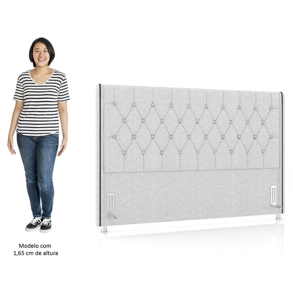 Cabeceira Cama Box Casal King 195cm Florenza Z37 Linho Cinza Claro - Mpozenato