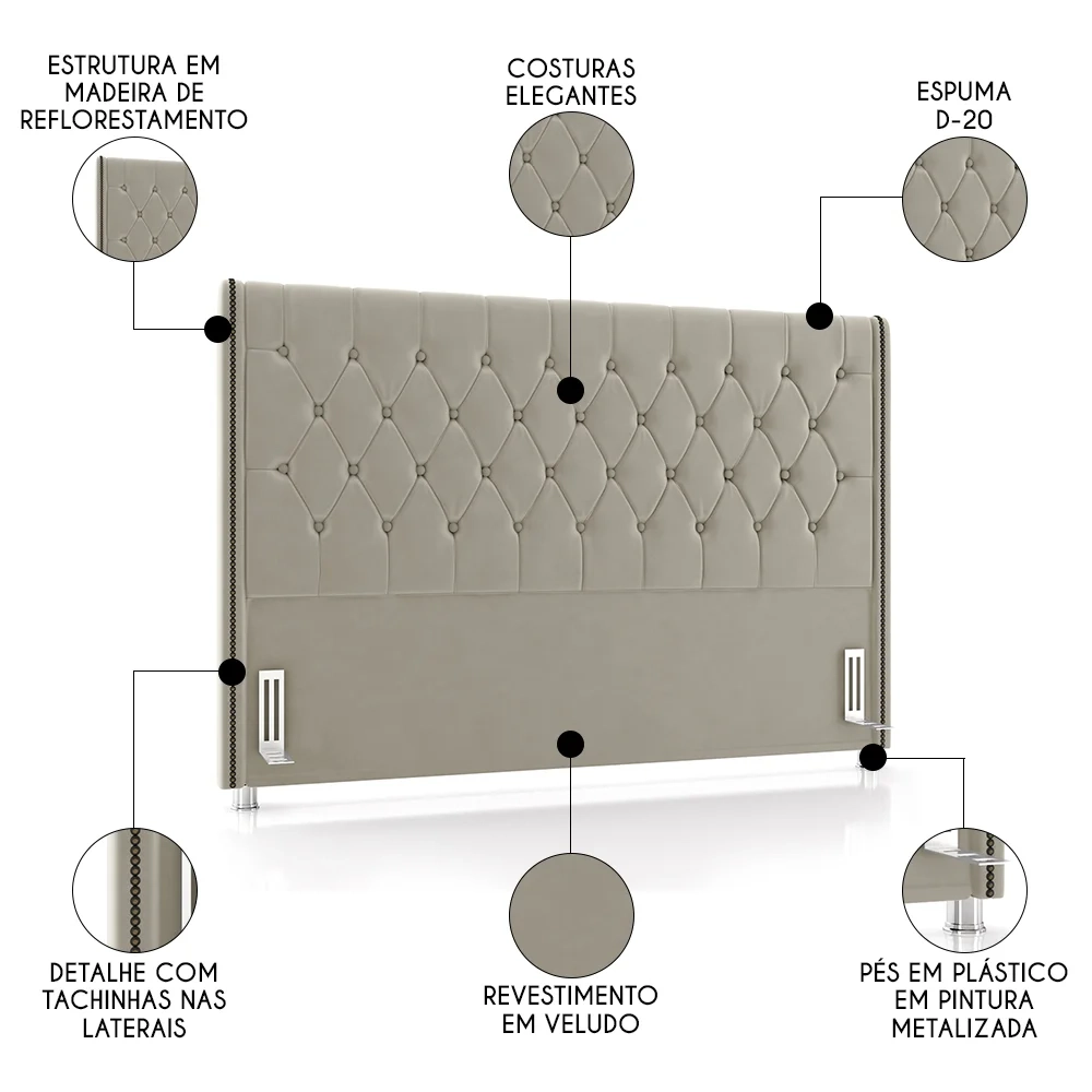 Cabeceira Cama Box Casal King 195cm Florenza Z37 Veludo Bege - Mpozenato