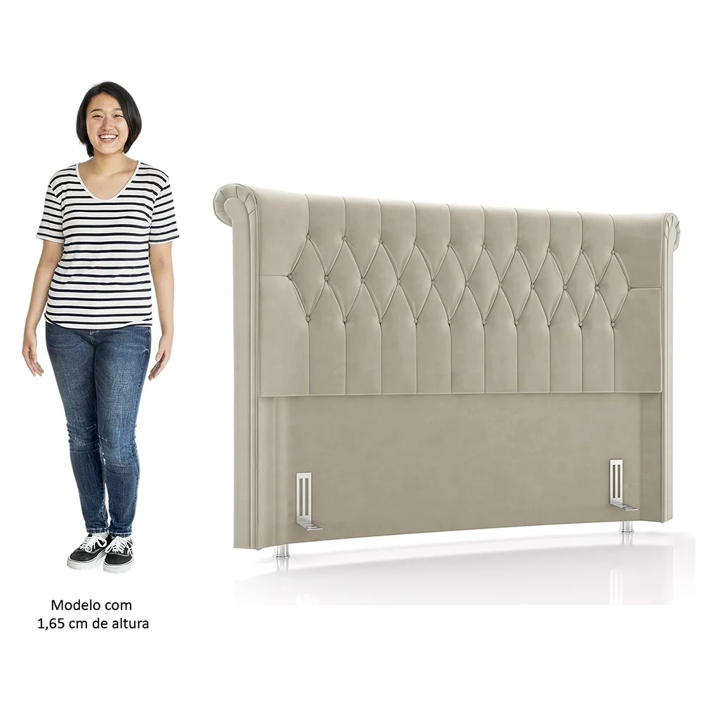Cabeceira Cama Box Solteiro 90cm Dust Z37 Veludo Bege - Mpozenato