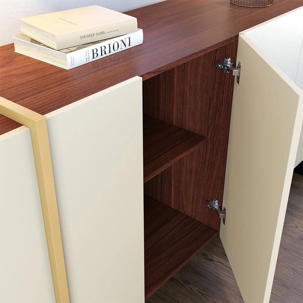 Balcão Aparador Buffet 4 Portas 160cm Barcelona C05 Nogueira/Off/Dourado - Mpozenato