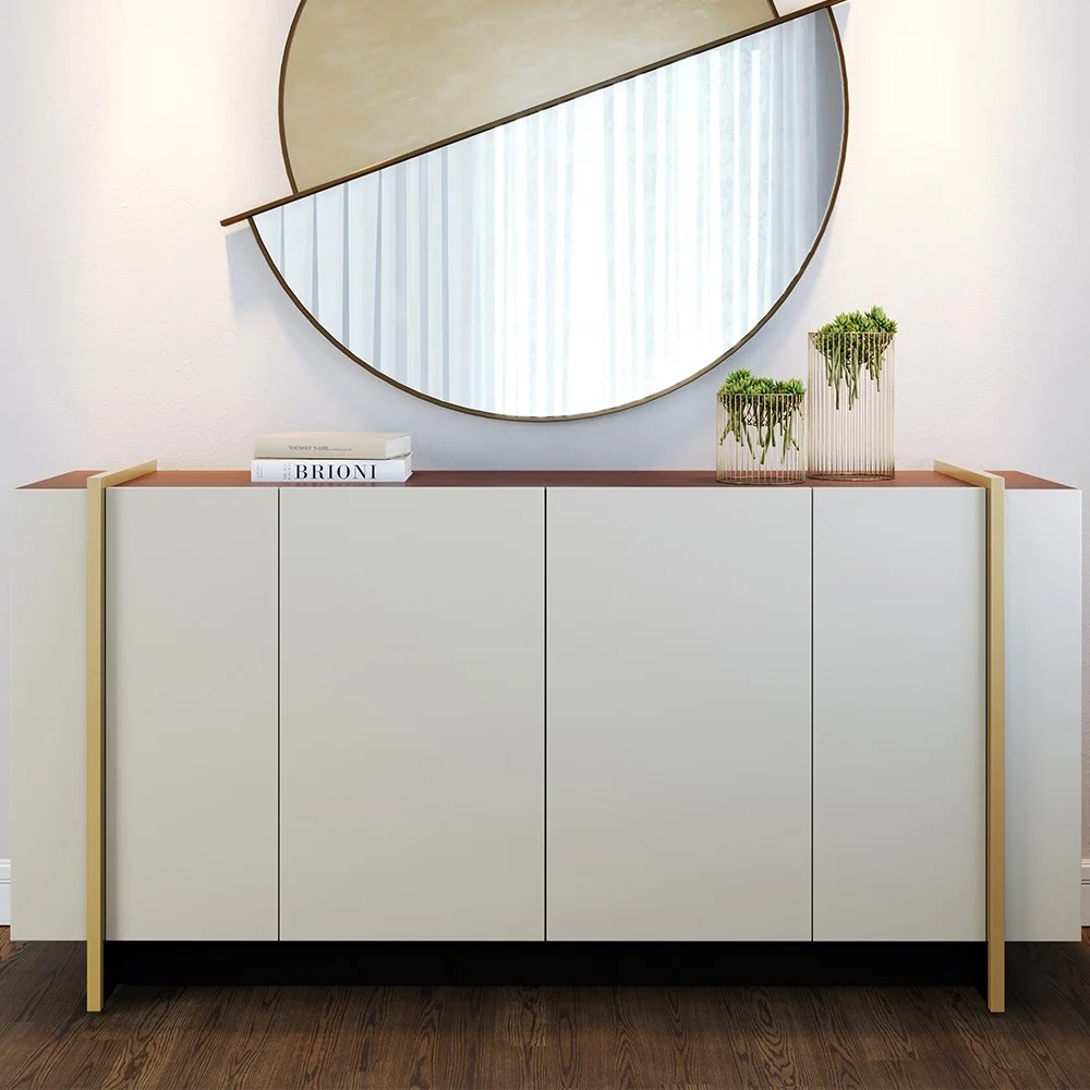 Balcão Aparador Buffet 4 Portas 160cm Barcelona C05 Nogueira/Off/Dourado - Mpozenato