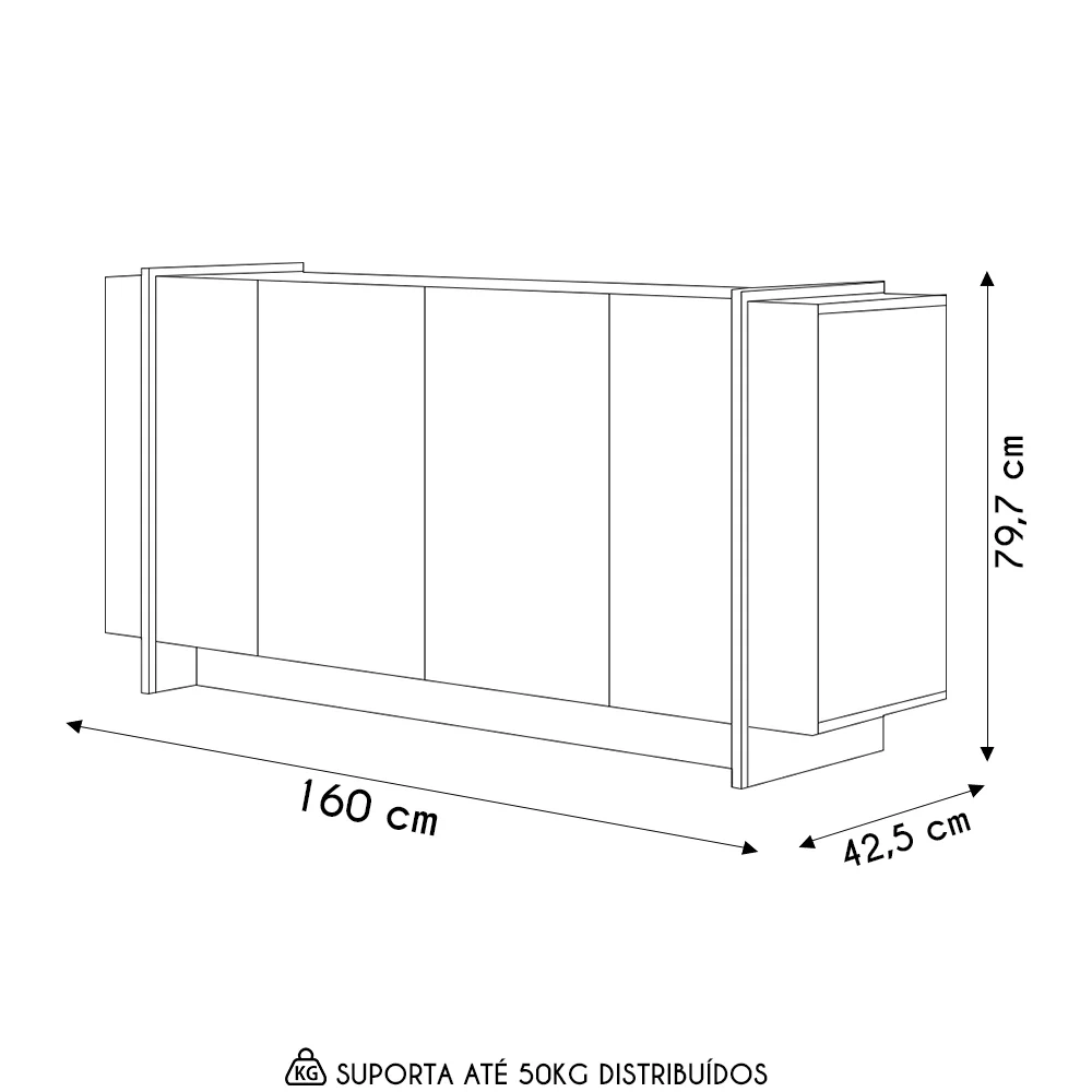 Balcão Aparador Buffet 4 Portas 160cm Copacabana Nogueira/Off/Dourado - Colibri