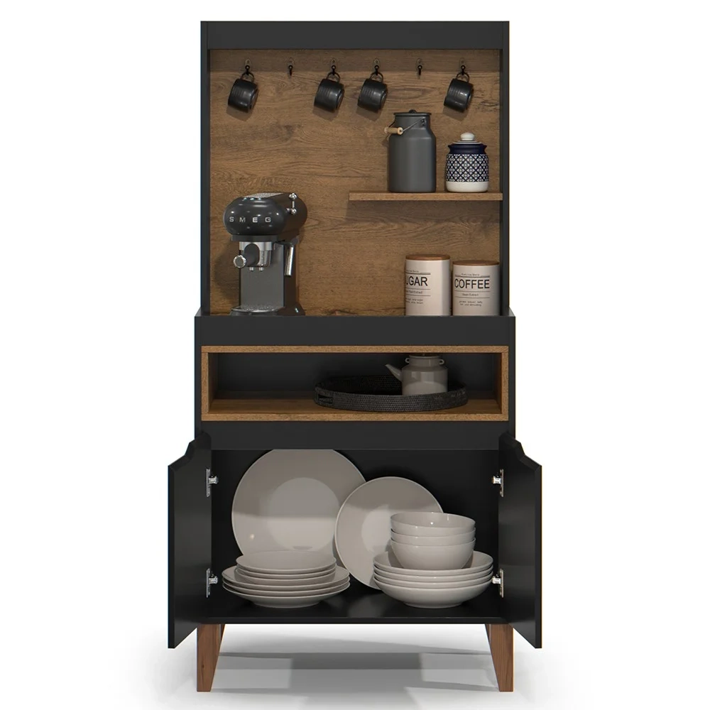 Armário Multiuso Cantinho do Café 71cm Flow Preto/Freijó - EJ Móveis