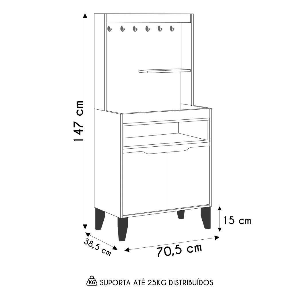 Armário Multiuso Cantinho do Café 71cm Flow Branco/Freijó - EJ Móveis