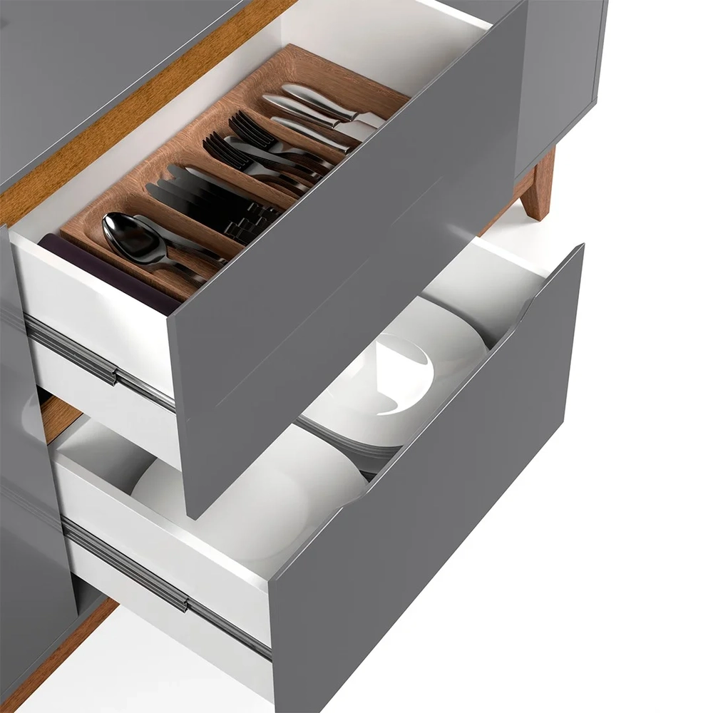 Buffet Aparador para Sala de Jantar 163cm Flow Cinza - EJ Móveis