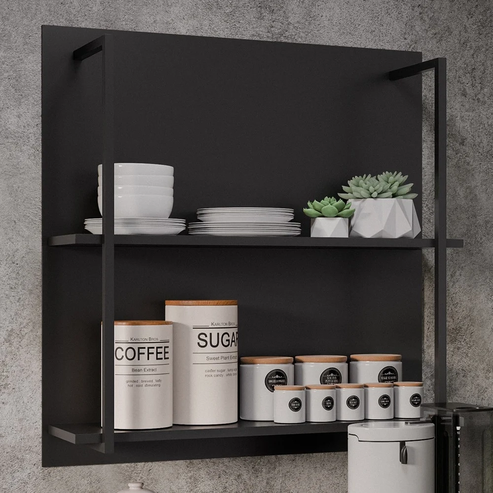 Aparador Cantinho do Café e Painel 2 Prateleiras Flora Z34 Preto - Mpozenato