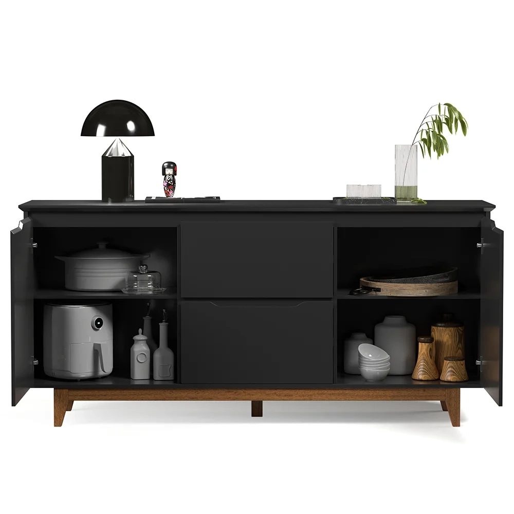 Buffet Aparador para Sala de Jantar 163cm Flow Preto - EJ Móveis