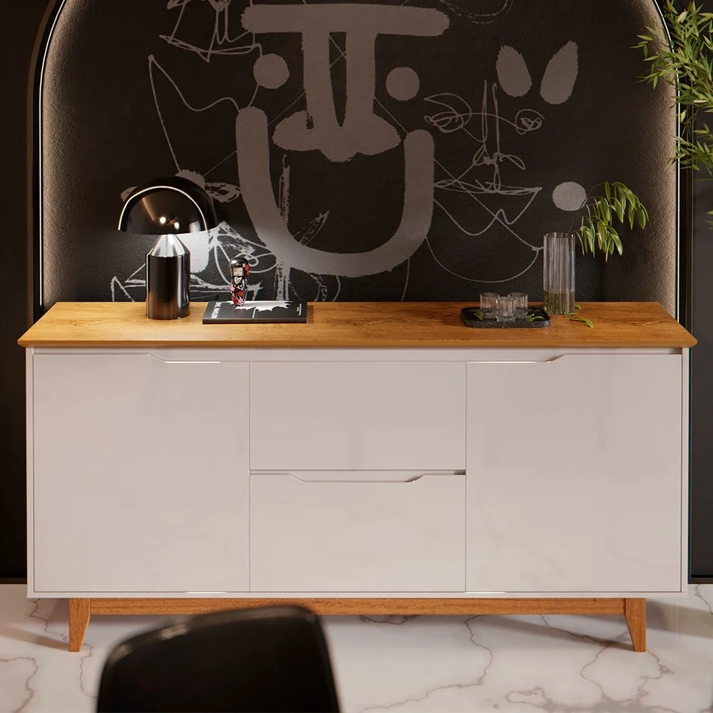 Buffet Aparador para Sala de Jantar 163cm Flow Off/Freijó - EJ Móveis