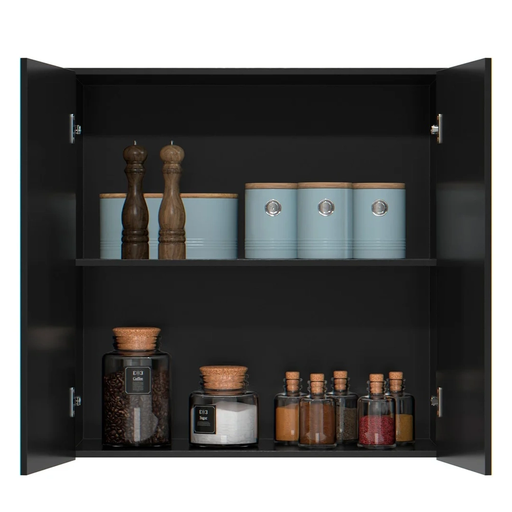 Armário de Cozinha Aéreo 2 Portas 67cm Italy Preto - EJ Móveis