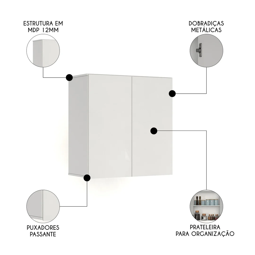 Armário de Cozinha Aéreo 2 Portas 67cm Italy Branco - EJ Móveis