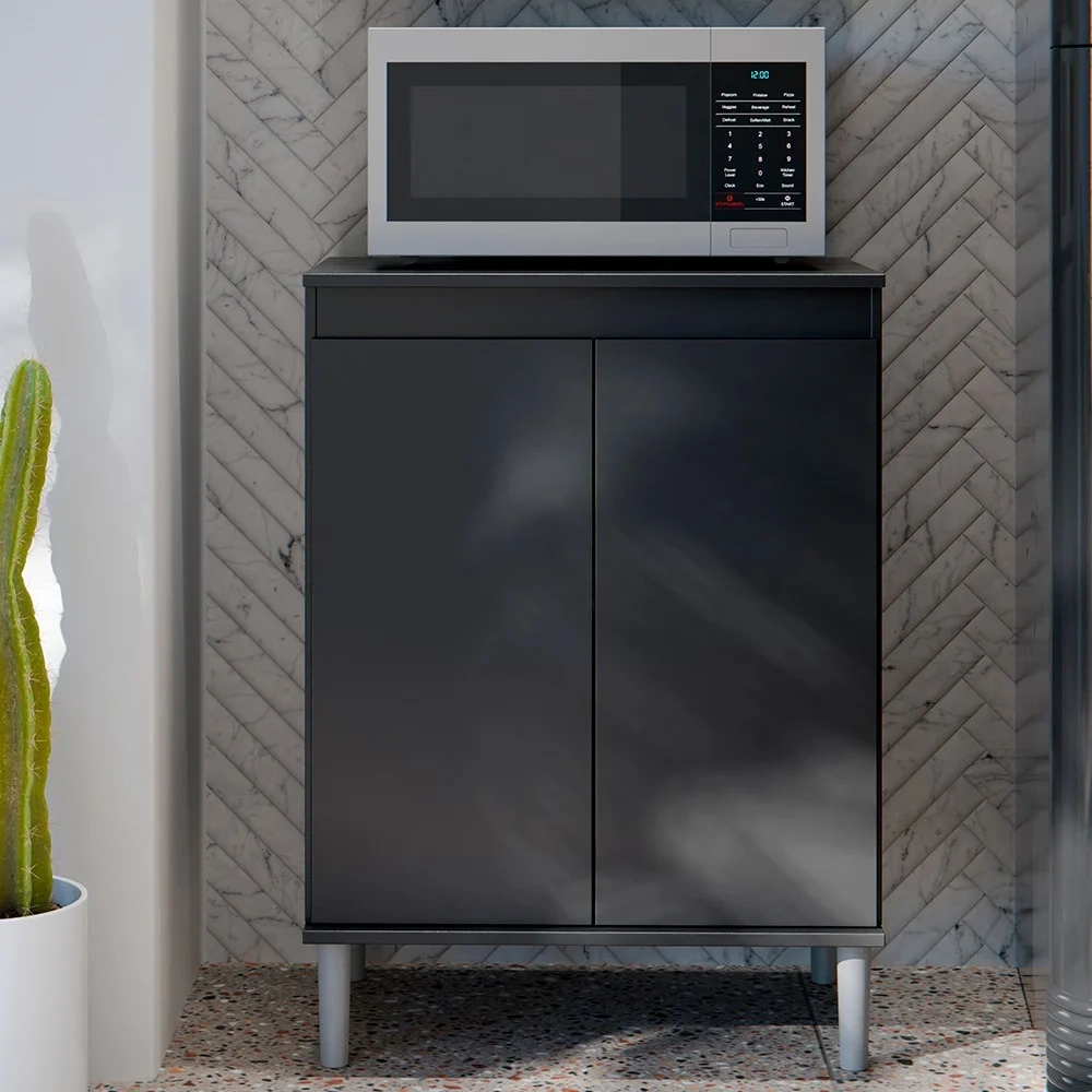 Balcão de Cozinha com Tampo 2 Portas 61cm Italy Preto - EJ Móveis