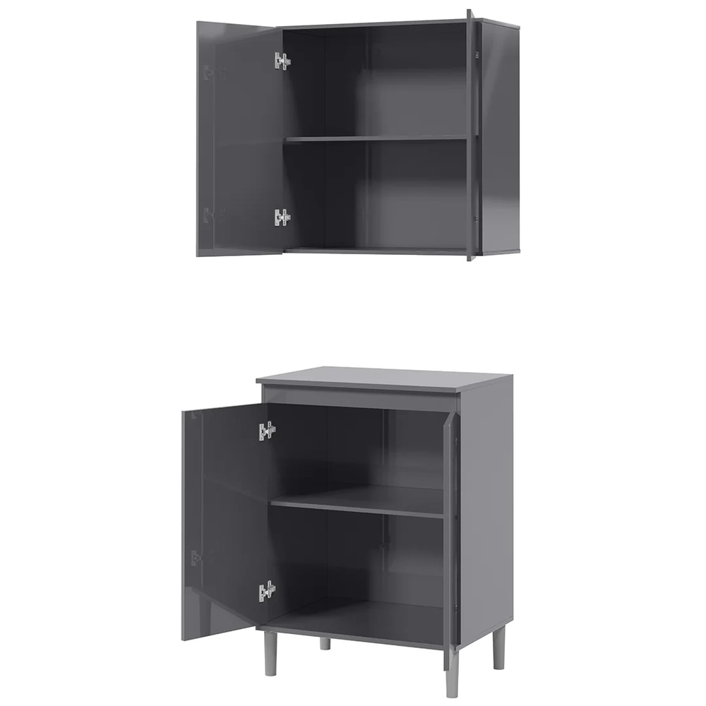 Armário de Cozinha Aéreo e Balcão com Tampo Italy Cinza - EJ Móveis