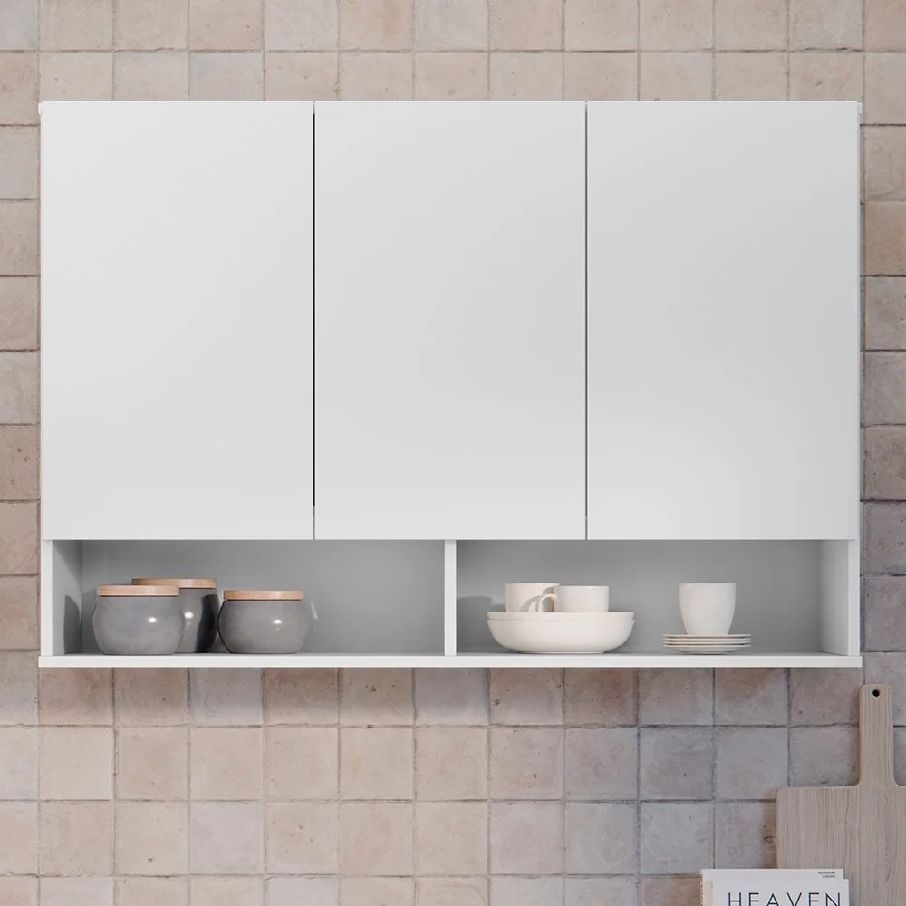 Armário de Cozinha Aéreo 3 Portas 2 Nichos 91cm Milão Branco - EJ Móveis