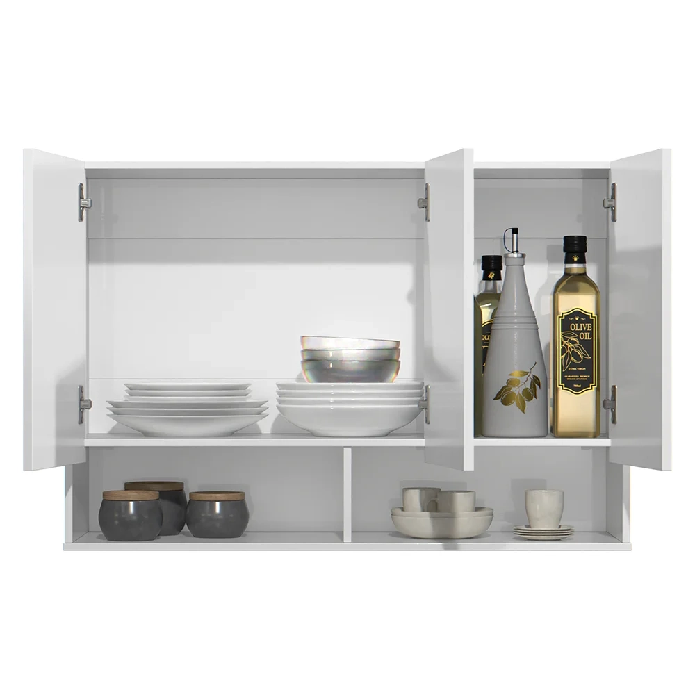 Armário de Cozinha Aéreo 3 Portas 2 Nichos 91cm Milão Branco - EJ Móveis