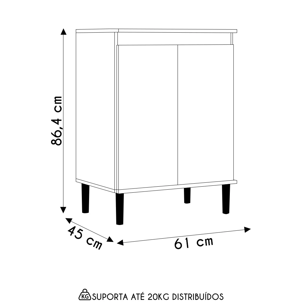 Balcão de Cozinha com Tampo 2 Portas 61cm Italy Cinza - EJ Móveis