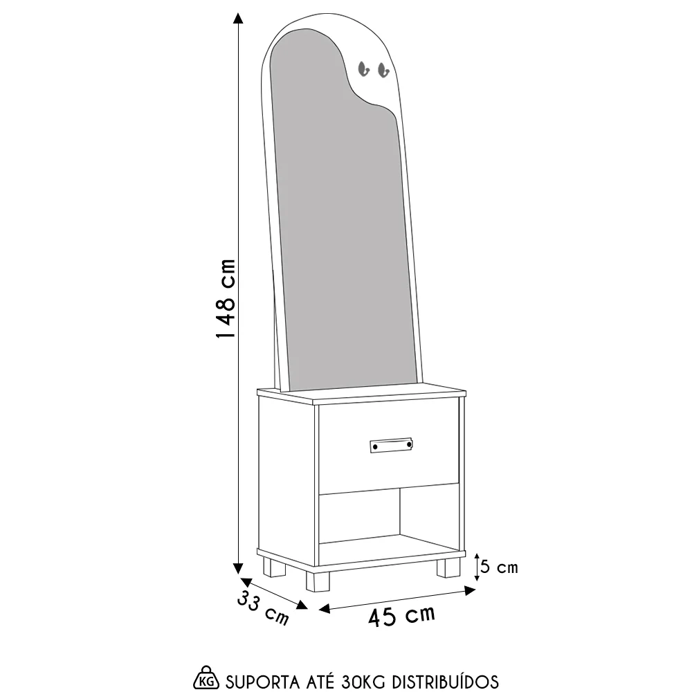 Toucador Penteadeira com Espelho 1 Gaveta Organic Off/Freijó - EJ Móveis