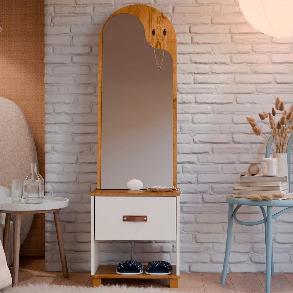 Toucador Penteadeira com Espelho 1 Gaveta Organic Off/Freijó - EJ Móveis